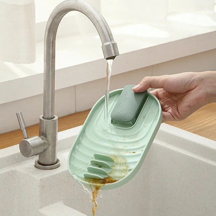 Nordic Pan Cover Storage Rack in Nordic Green, foldable wall-mounted organiser for pot lids and cooking spoons