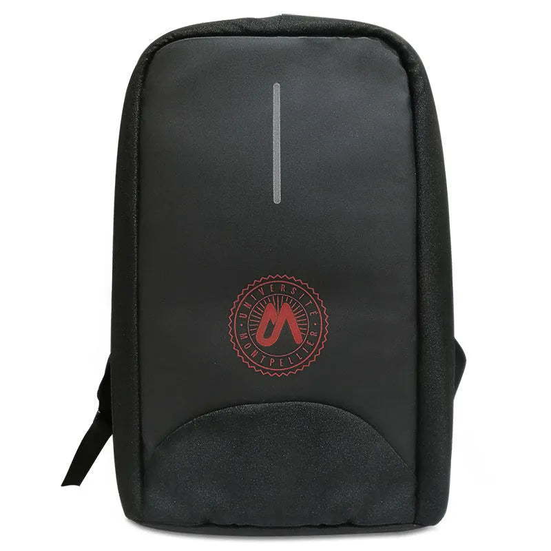 Men's business anti-theft computer backpack in nylon for 15-inch laptops, plain pattern, black colour