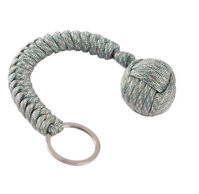 Seven-core umbrella rope keychain with steel ball in black colour on keyring