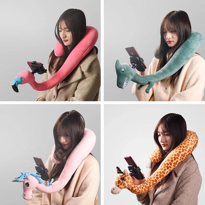 2-in-1 Lazy Support U-shaped Pillow in various colours for neck support and phone holding