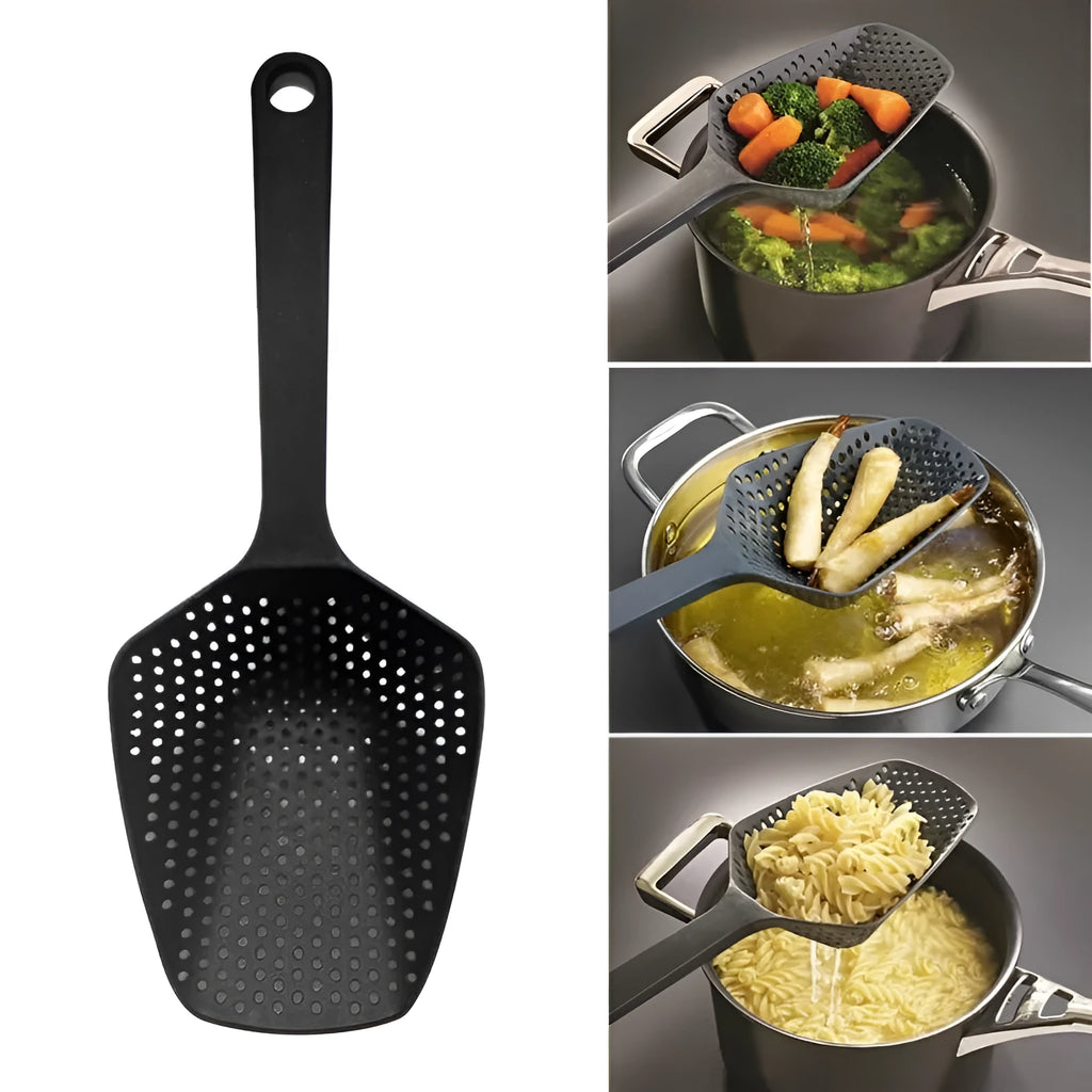 Large blue nylon kitchen strainer scoop colander for draining food from pans