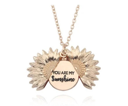 Sunflower Double Lettering Necklace in ancient gold, silver, and rose gold with adjustable chain