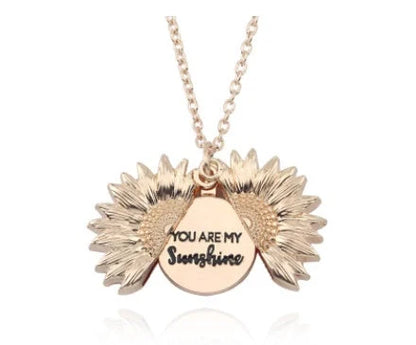Sunflower Double Lettering Necklace in ancient gold, silver, and rose gold with adjustable chain