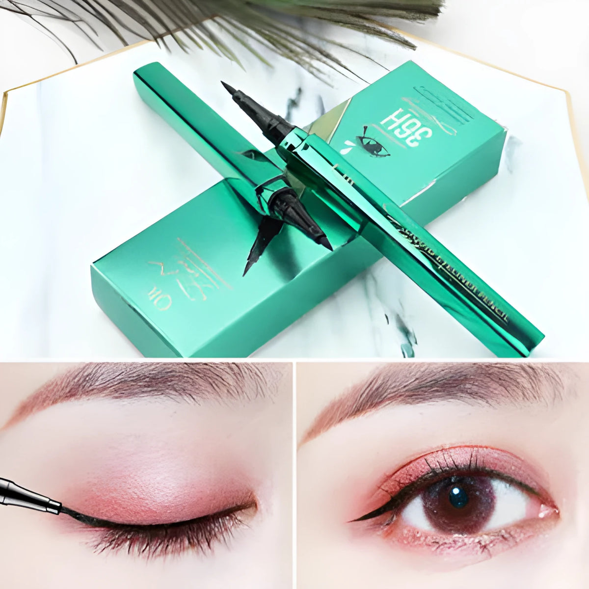 Jade green beginner eyeliner pencil with fine tip for smooth application and warm water removal, 1g