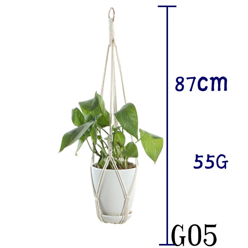 Handmade beige cotton rope flower pot net bag for indoor plants, American Country style