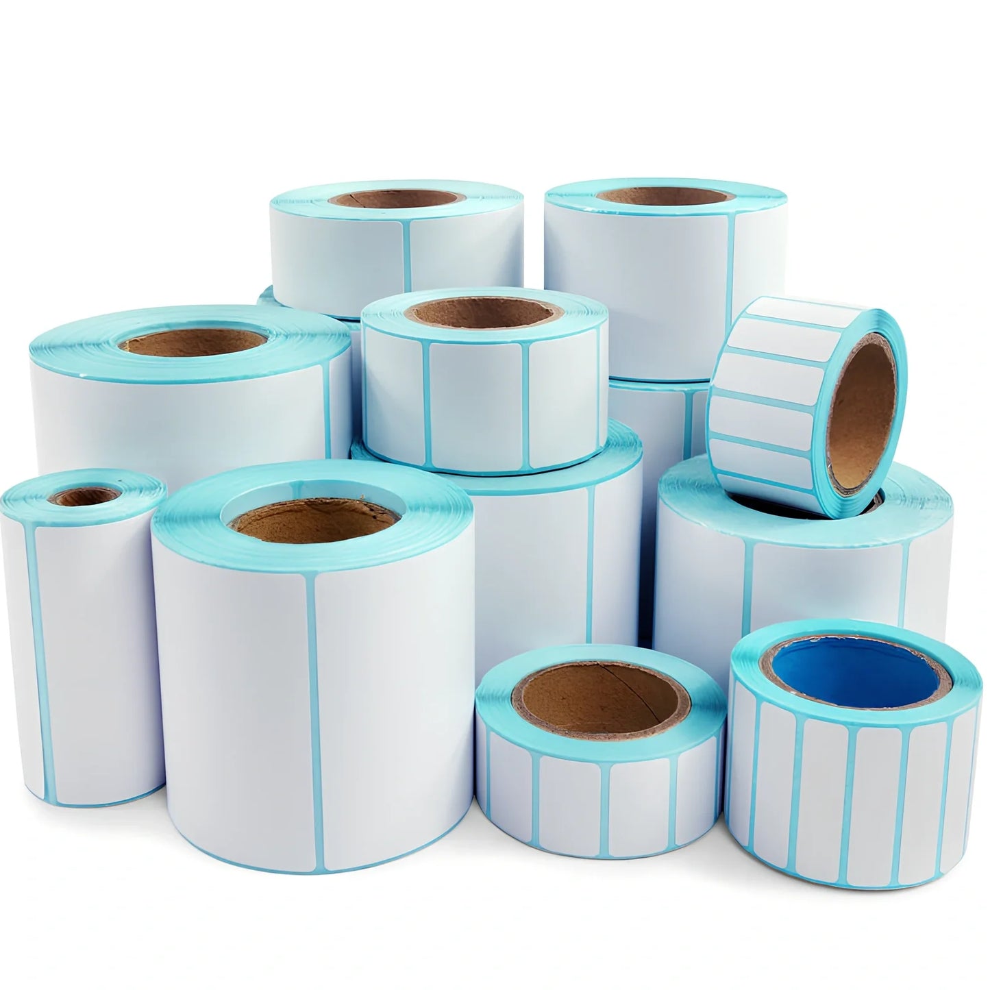 Roll of 20mm x 10mm black and blue waterproof sticky stickers, 3000 sheets on 28mm core, scratch and oil resistant