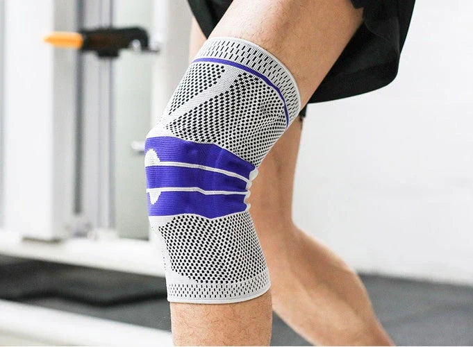 Nylon knee sleeve with anti-slip bands for sports and fitness support