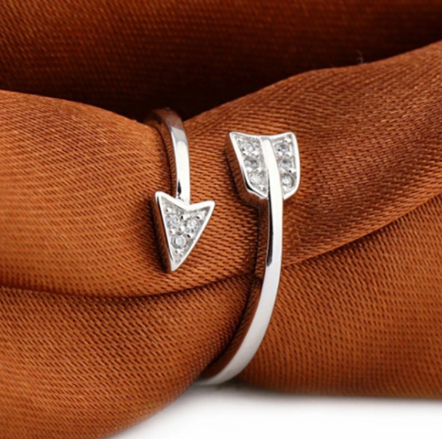 Copper Diamond Arrow Ring with silver finish, unique arrow design, lightweight for all-day wear