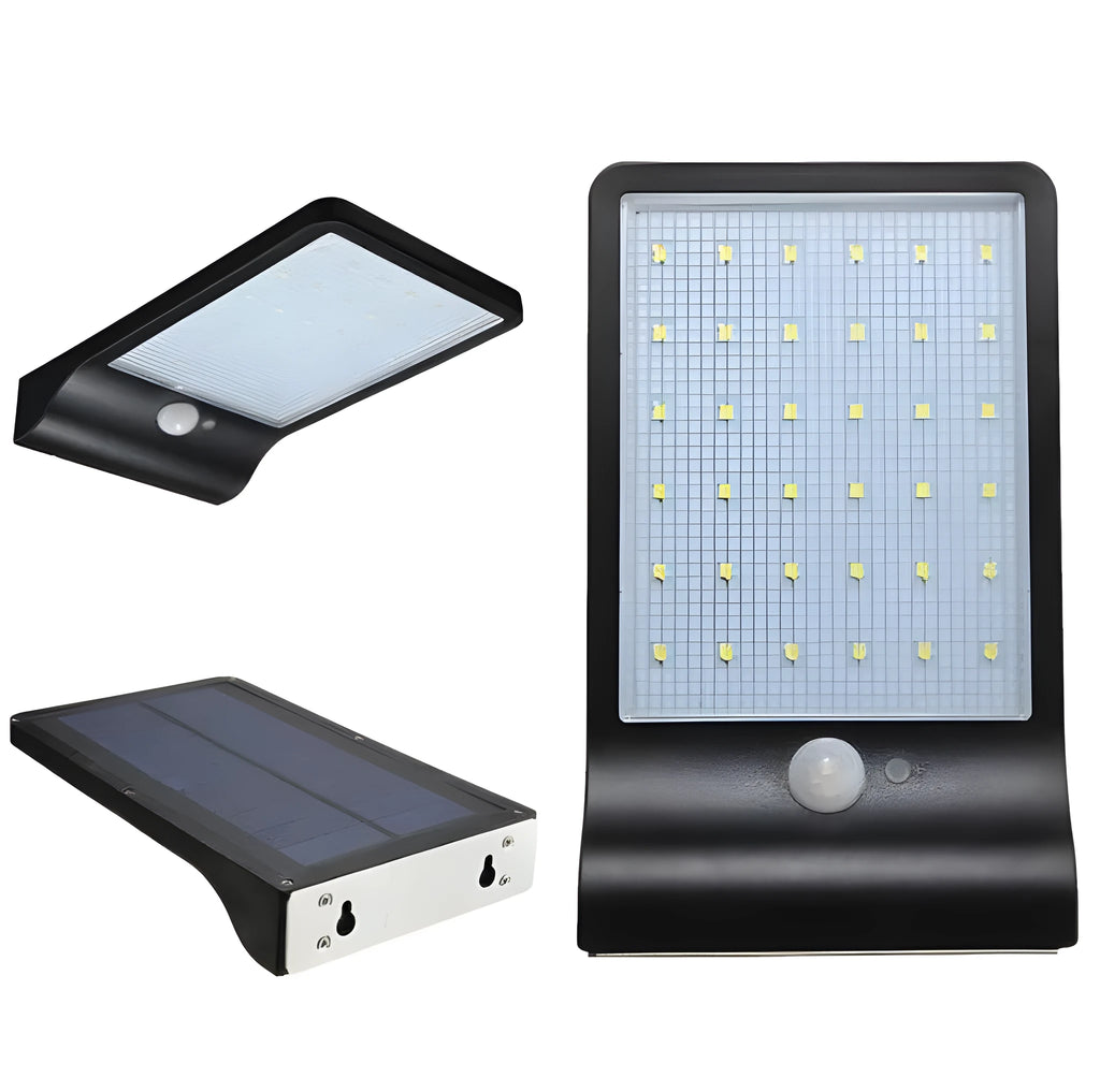 36LED solar outdoor garden light in black with ABS and PP construction, rechargeable battery