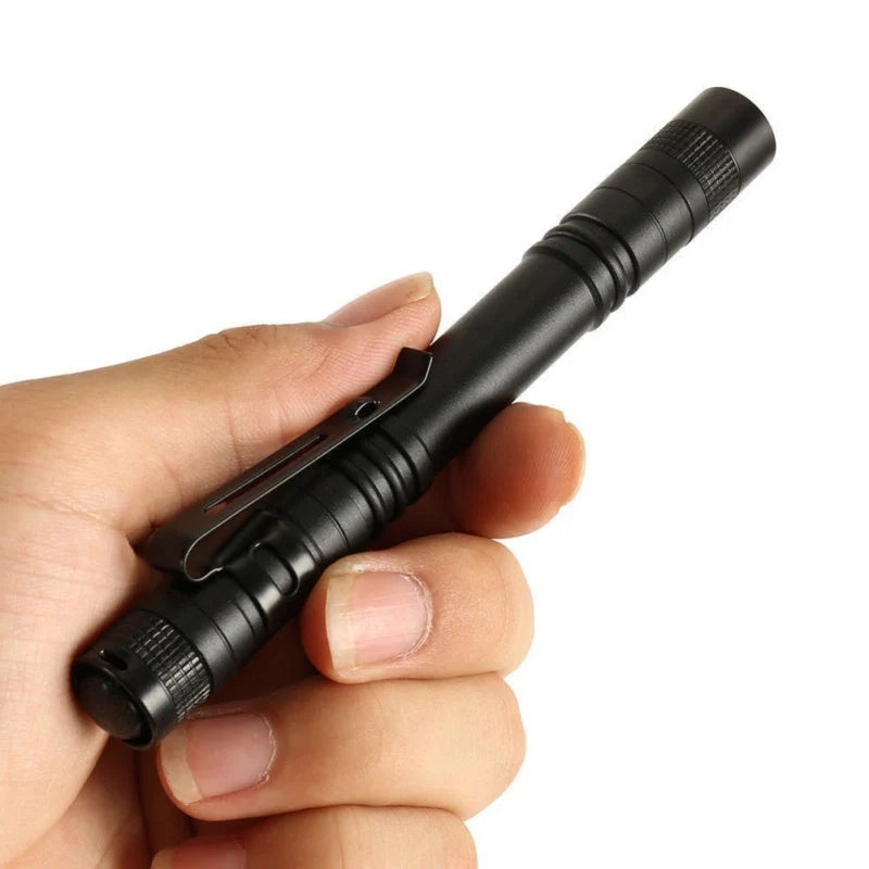 Black aluminum LED flashlight with waterproof features