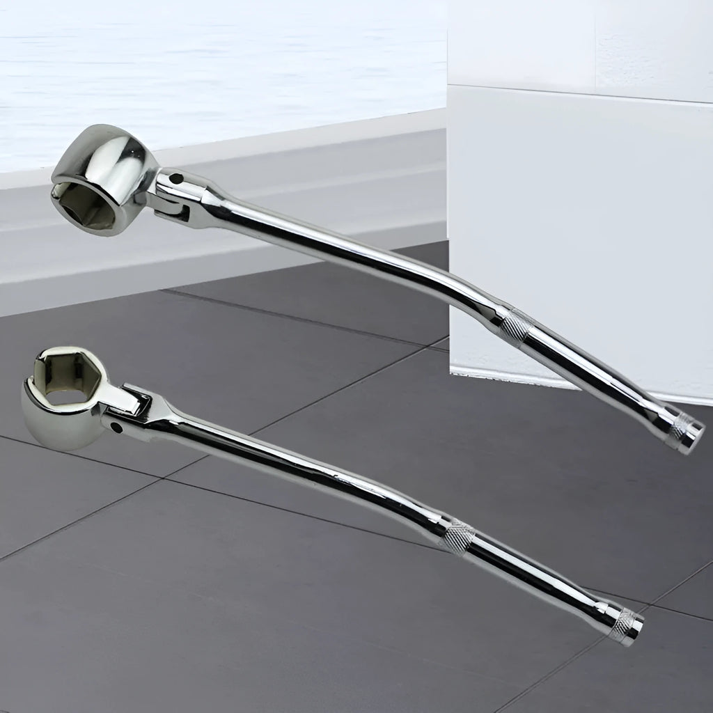 22mm hexagonal chrome-plated oxygen sensor removal socket wrench on a workshop bench.