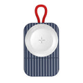 White magnetic wireless charger for Apple Watch with Type-C and USB-A interfaces on a desk