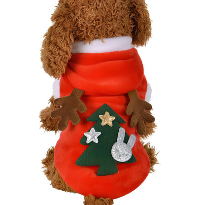 Red flannel Santa Christmas costume for small dogs, XS size with 28 cm chest and 20 cm back measurements