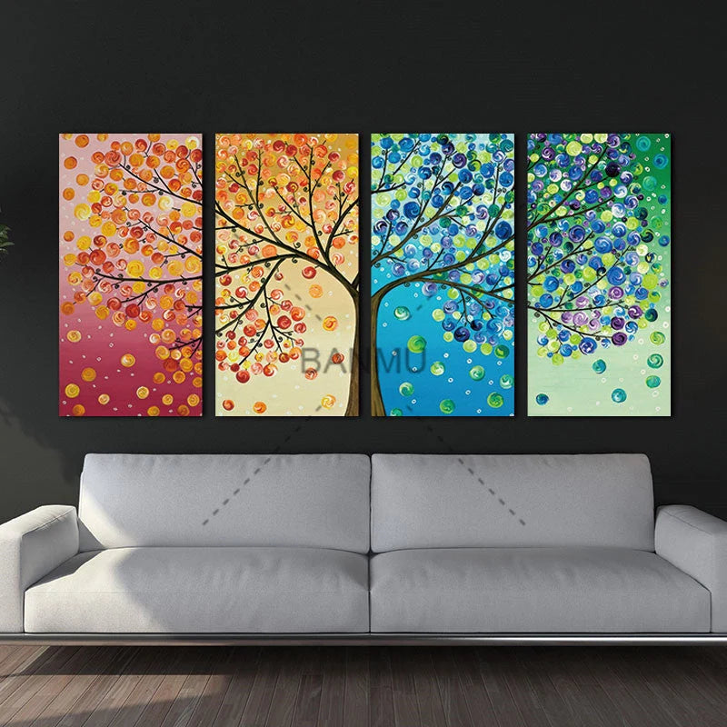Set of 4 high-definition canvas prints featuring vibrant tree leaves and fruit
