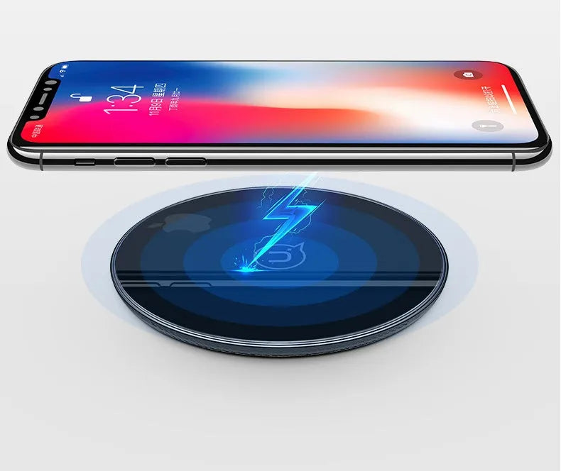 Glass wireless charging disc with LED indicator in black and white options