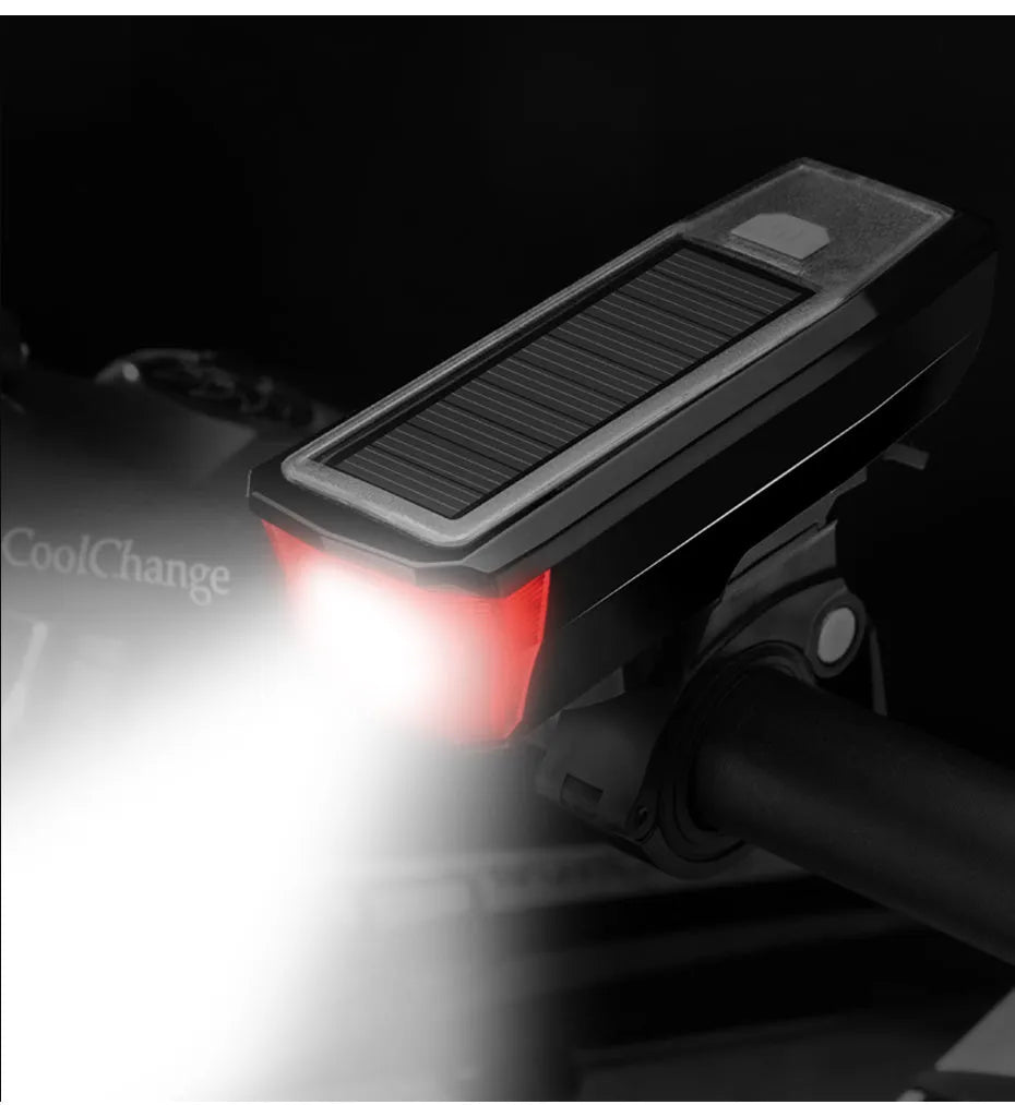 Solar horn light in black red with T6 lamp beads and 120dB speaker, 107x40x35mm