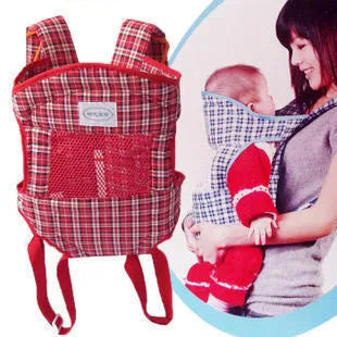 Multifunctional baby carrier in blue with double shoulder straps and backpack style.