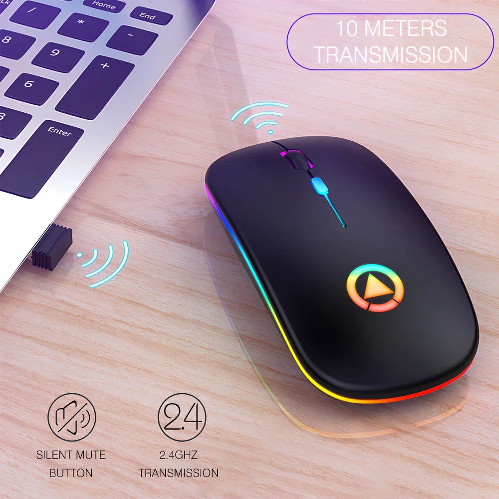 A2 wireless charging Bluetooth mouse in matte black with 1600 DPI sensor and 10m range