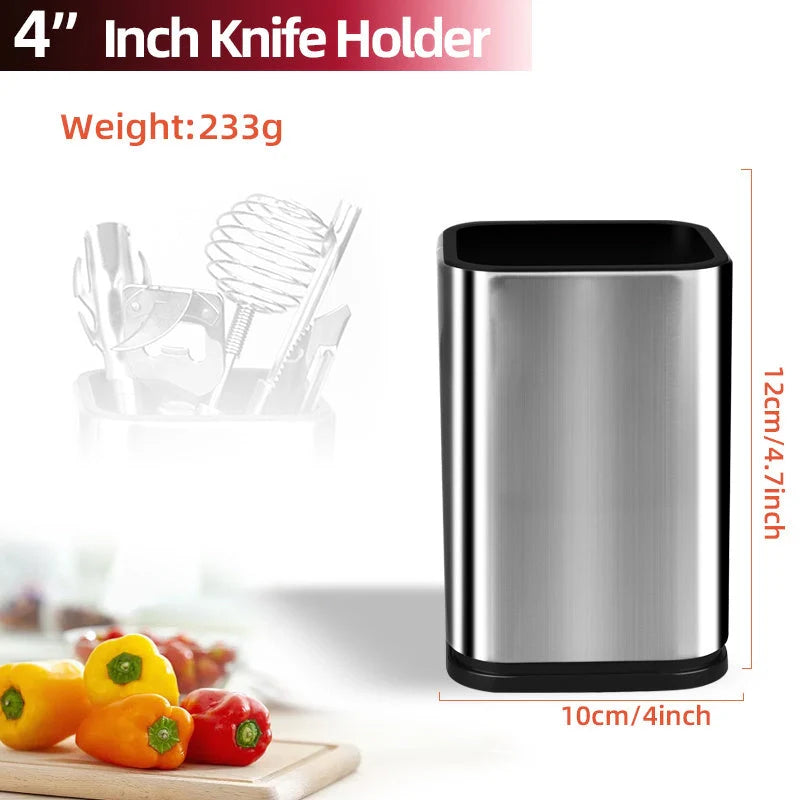 Stainless steel drainable knife and chopping board holder for kitchen organisation