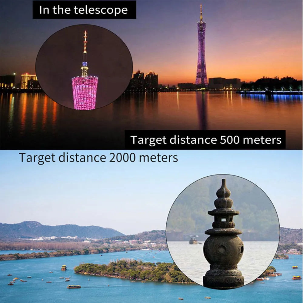 Black 20x50 monocular telescope with 12x zoom and wide field view