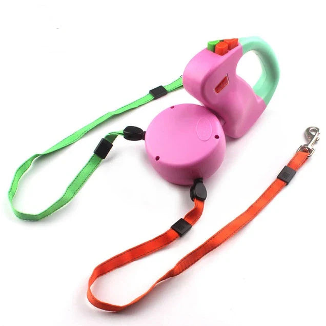 Retractable dual pet dog walking leash with automatic retraction and 3m nylon rope
