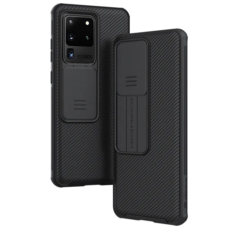 Black Samsung Galaxy S20 Ultra Black Mirror Pro slide protective phone case with TPU and PC back cover