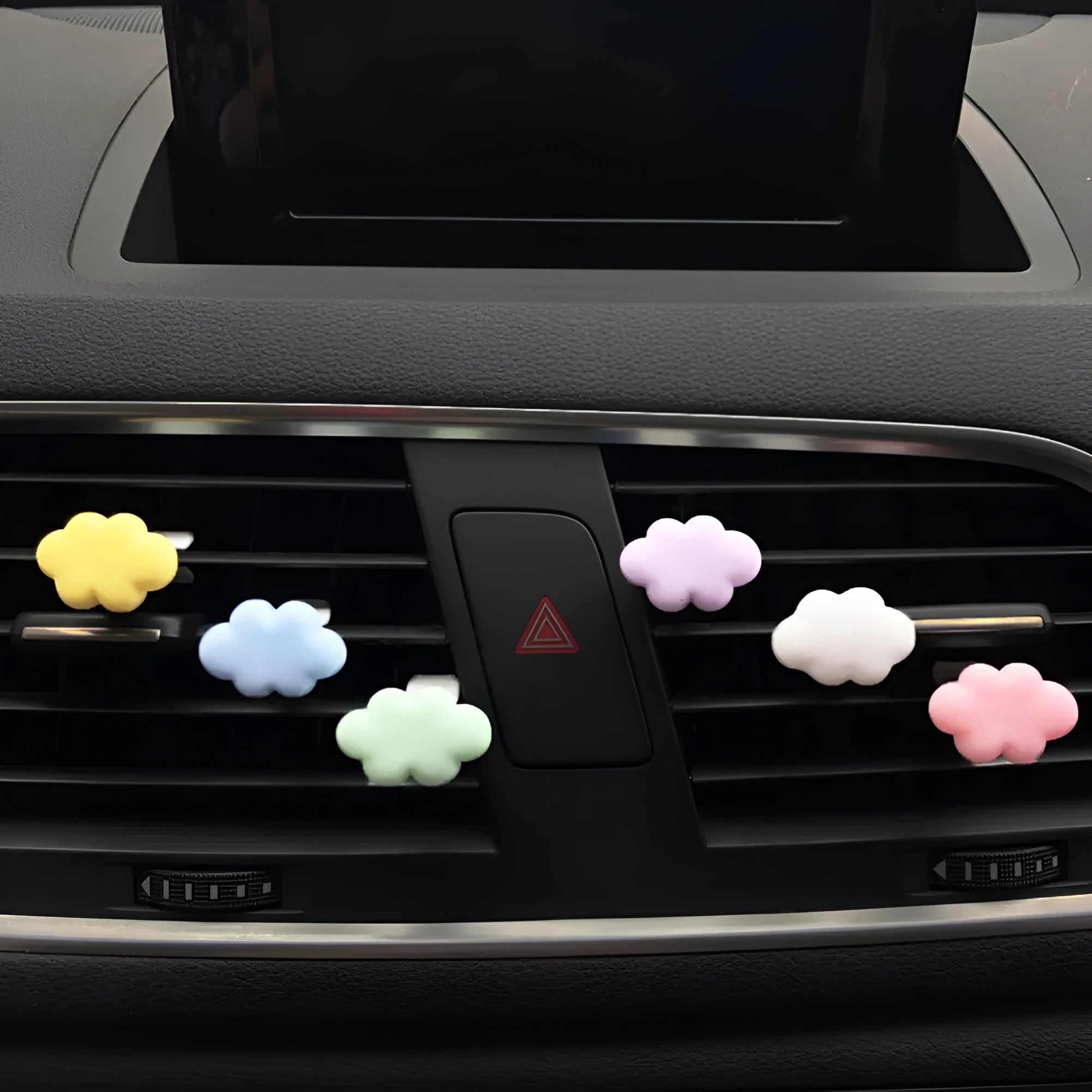 Baiyun cartoon resin car air vent fragrance clip in six colour options.