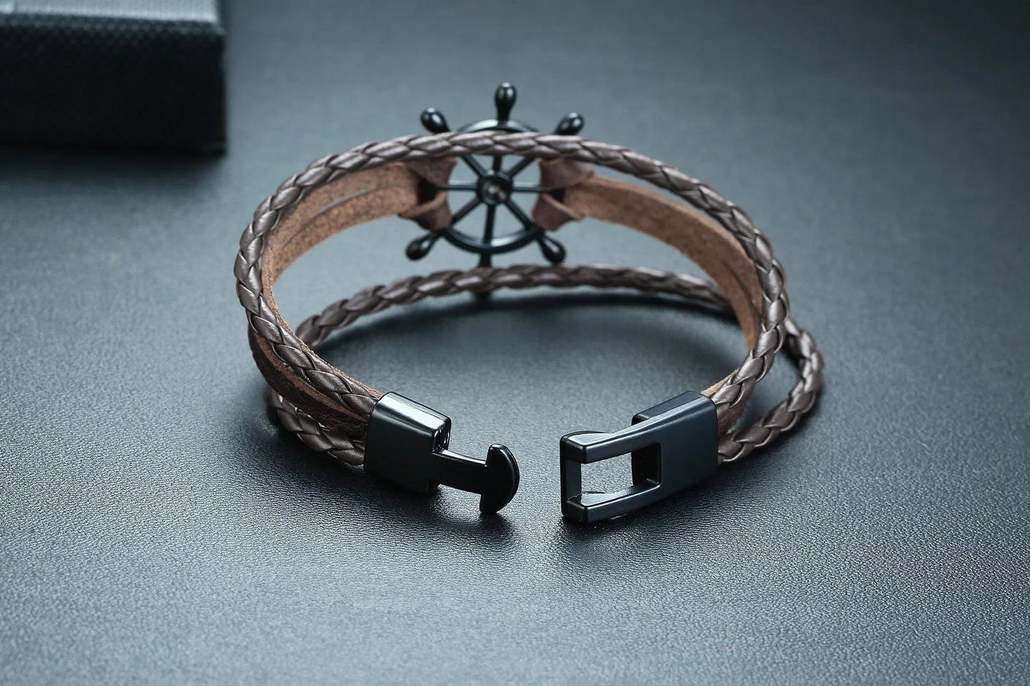 Alloy lucky figure 8 leather bracelet with adjustable leather strap and stainless steel accents