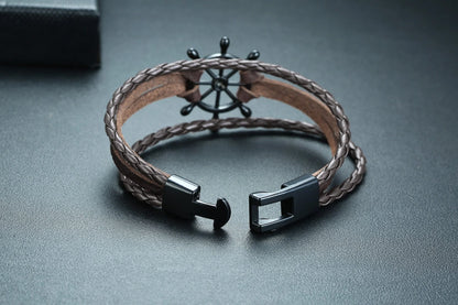Alloy lucky figure 8 leather bracelet with adjustable leather strap and stainless steel accents