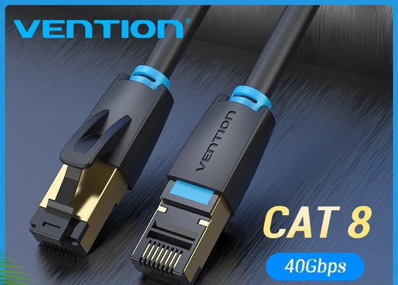 Cat8 shielded network cable with RJ45 connectors in various lengths for home gaming and 10G networking