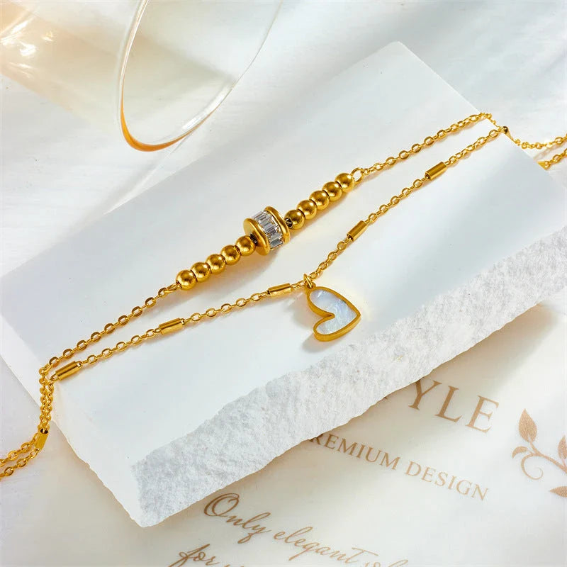 Boho classic love heart ankle chain with double layer design in gold