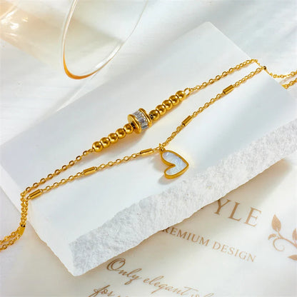 Boho classic love heart ankle chain with double layer design in gold