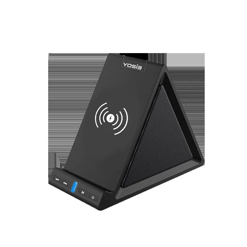Black multifunctional Bluetooth speaker with built-in phone stand and 2000mAh power bank.