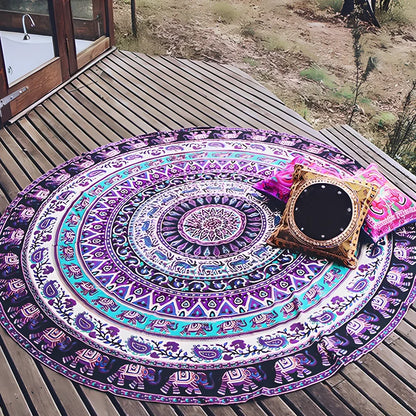 Lightweight chiffon yoga mat unfolded to 150x150 cm square on floor, showing breathable fabric texture