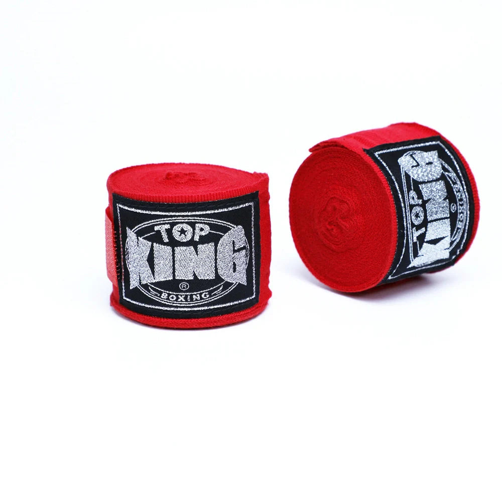 Two 5-metre boxing hand wraps in different colours showing elastic cotton construction