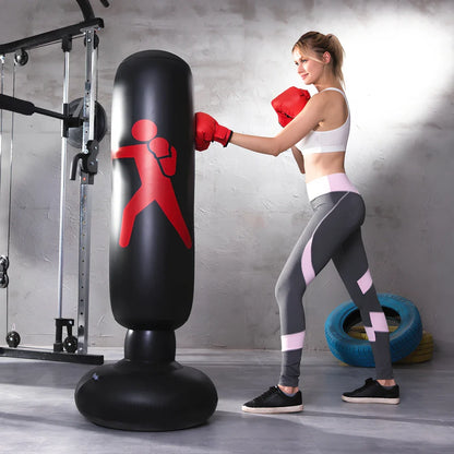 160cm black inflatable boxing column with 65cm base, made from 0.3mm PVC for stable punching practice