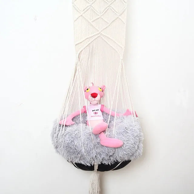 Handmade macrame pet swing cage cotton bed rectangular shape plain pattern European style