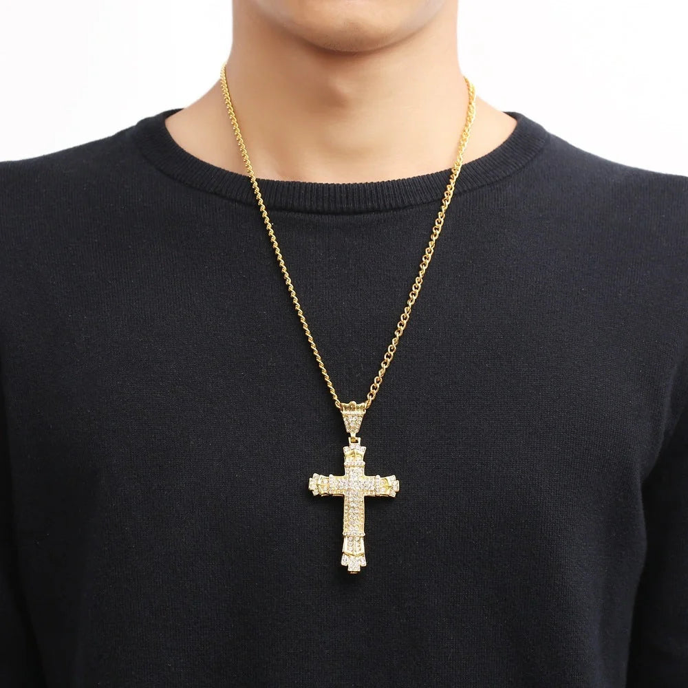 Men's stylish alloy cross necklace with durable chain
