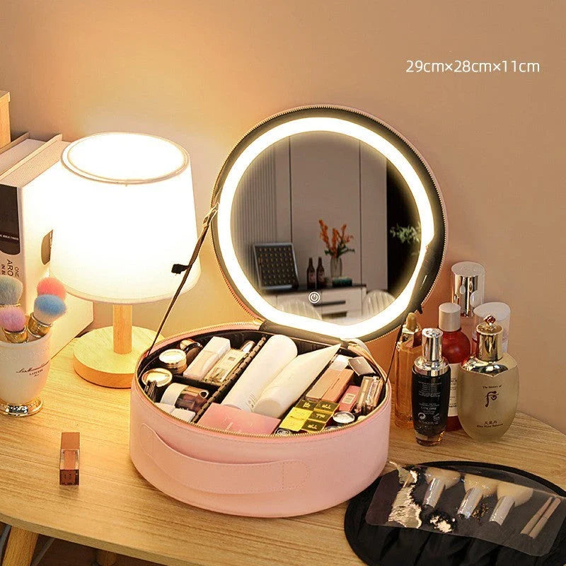 Illuminating Smart LED Makeup Bag with Mirror Lights - Portable Beauty Companion with Adjustable Lighting and Spacious Storage