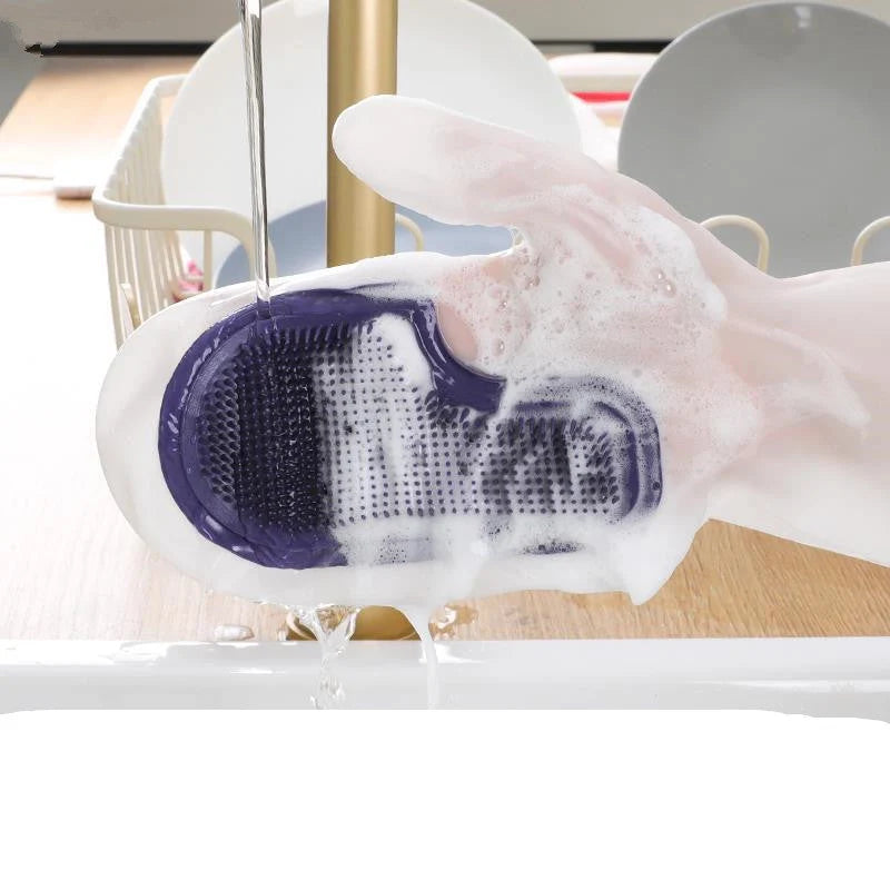 White transparent silicone dishwashing gloves for hygienic kitchen cleaning