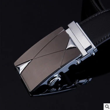 Men's automatic buckle leather belt with gold buckle head, 3.55cm width