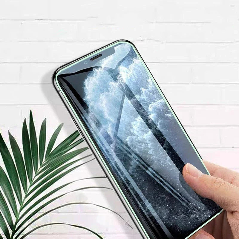 Luminous Full Cover Tempered Glass for iPhone glowing in the dark