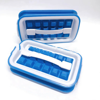 Blue silicone ice cube tray with 36 compartments making slow-melting 25mm cubes for cocktails