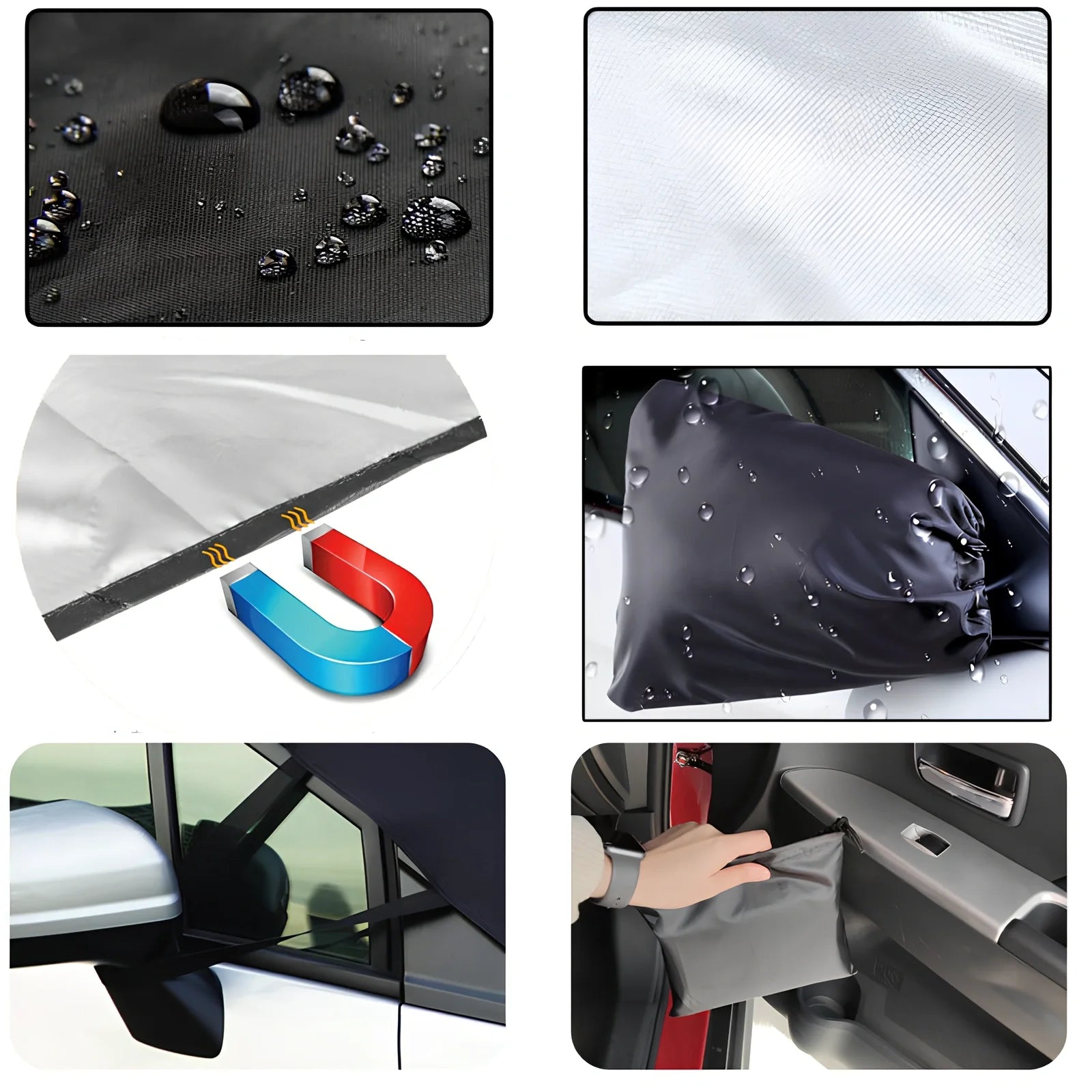 Car front snow cover with magnetic strips on silver Oxford cloth for winter protection