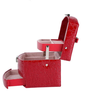 3-layer leather makeup organizer with mirror in various colours