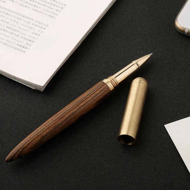 Brass sandalwood signature pen showing metal and wood construction with choice of five wood colour options