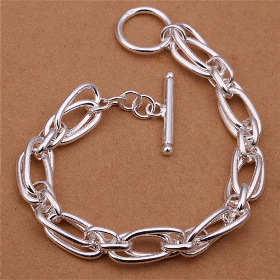 925 silver plated bracelet on copper base, 20 cm length, 7 mm width, silver colour