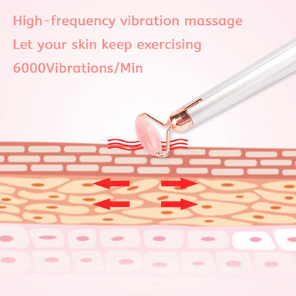 Electric Vibrating Natural Rose Quartz Jade Facial Roller with dual attachments for comprehensive skincare