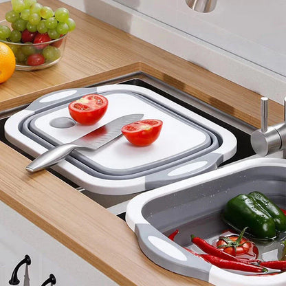 Versatile foldable chopping board with integrated strainers, made from durable PP and TPR materials for Kiwi kitchens