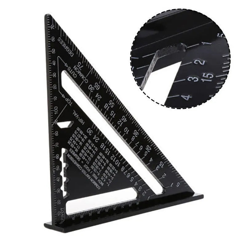 Aluminum woodworking measuring square with triangle ruler design in black colour